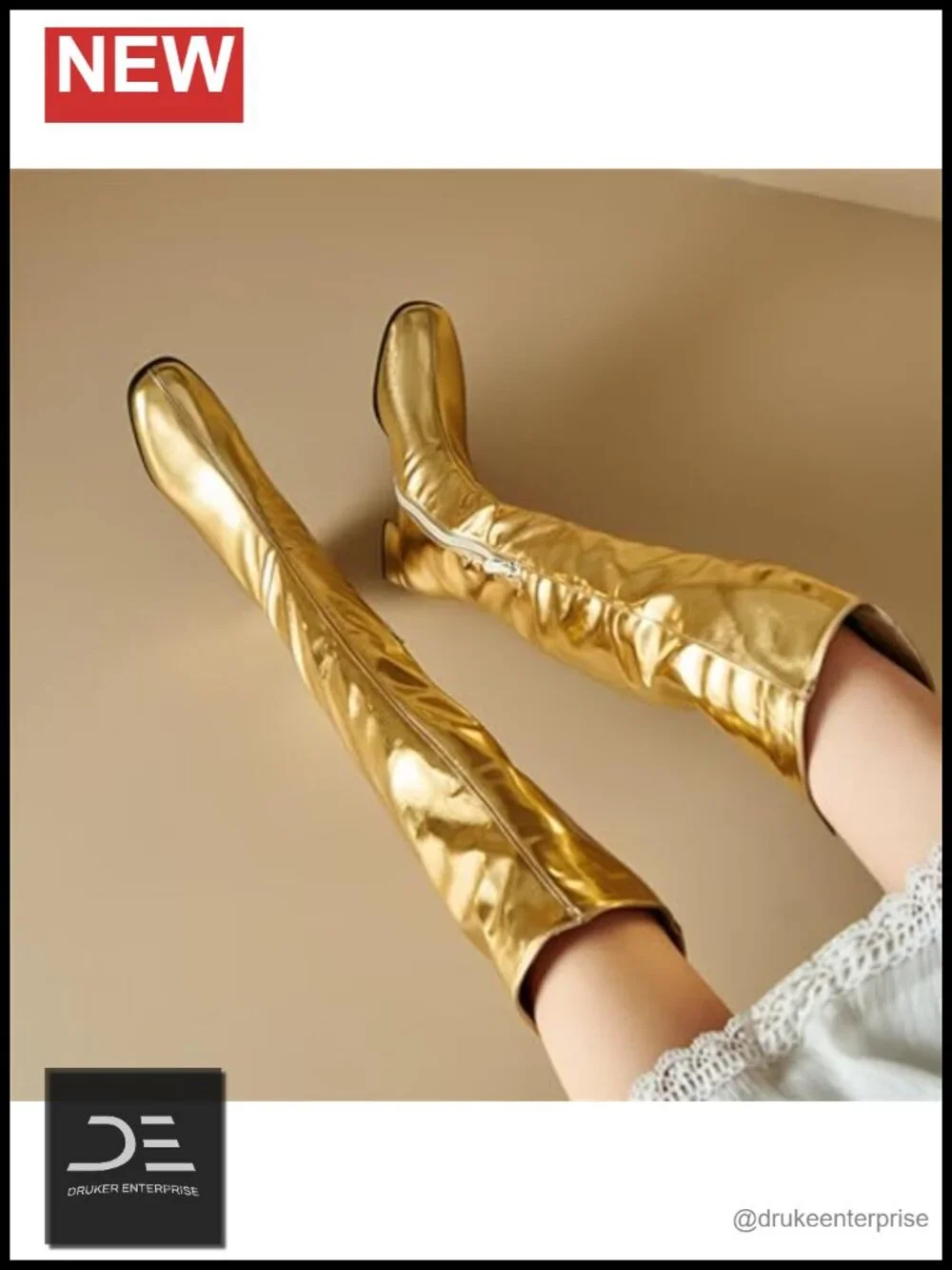 Gogo Boots Knee High Chunky Low Heel Square Toe Faux Leather Winter